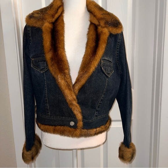 No Boundaries Vintage Y2K 90s Mobwife Faux Fur Denim Preppy Jacket - Picture 2 of 8